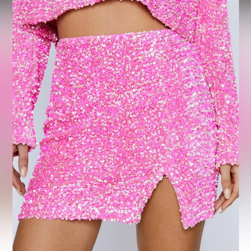 NWT Nasty Gal sequin pink velvet mini skirt